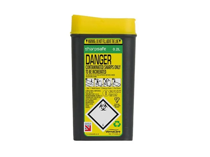 0.2 Litre Sharpsafe Yellow Petal Opening Sharps Bin