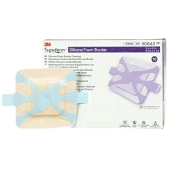 3M Silicone Foam Dressing Tegaderm 2 X 2 Inch Square Silicone Adhesive with Border Sterile, 60/CS