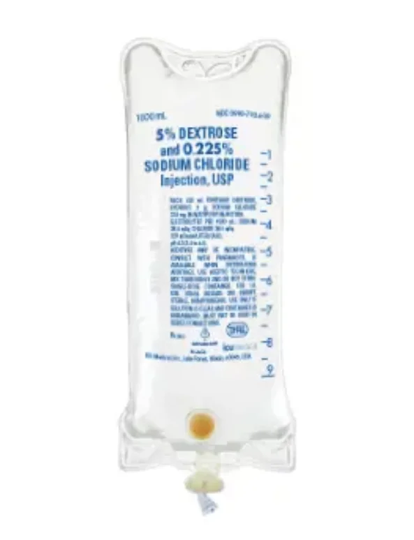 5% Dextrose and 0.225% Sodium Chloride Injection, USP, 1000 mL, 12/Cs