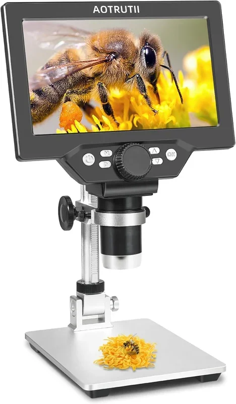 7″ LCD Digital Microscope 1200X – 1080P Coin & Stamp Viewer with Metal Stand, 8 LEDs, USB for Windows/Mac