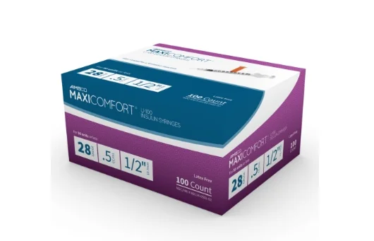 AIMSCO Insulin Syringe 28g, .5cc, 1/2″, 100/Box