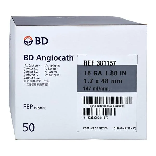 Angiocath Peripheral Venous Catheter 16 Gauge 1-7/8″ Gray