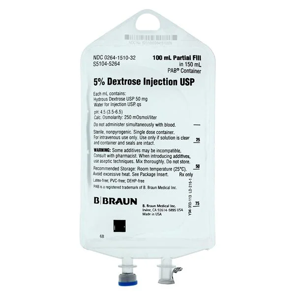 B. Braun Dextrose / Water, Preservative Free 5% IV Solution 100 mL Fill in 150 mL 64 EA/CA