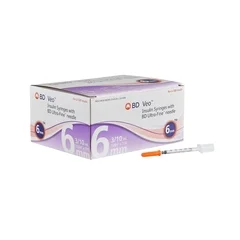 BD Insulin Syringe with Needle Veo Ultra-Fine 0.3 mL 31 Gauge 15/64″ Attached Needle Without Safety, 500 EA/CS
