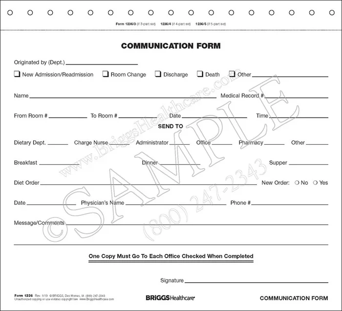 Briggs Healthcare Communication Form