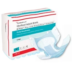 Cardinal Health Unisex Adult Incontinence Brief Wings Quilted Plus with BreatheEasy Technology Large Disposable Heavy Absorbency, 18 EA/BG