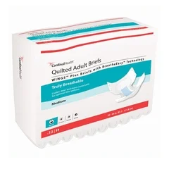 Cardinal Health Unisex Adult Incontinence Brief Wings Quilted Plus with BreatheEasy Technology Medium Disposable Heavy Absorbency, 12 EA/BG