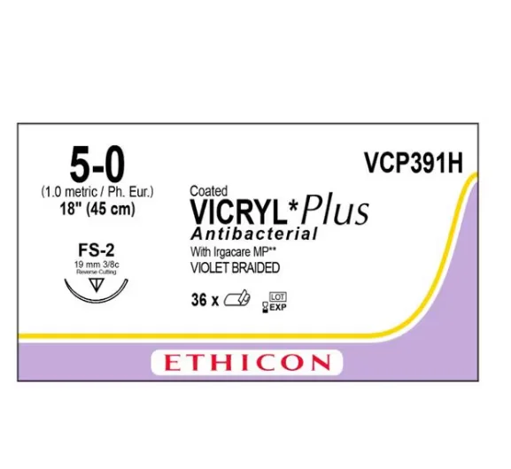 Coated Vicryl Plus Suture 5-0 18″ Triclosan/Polyglactin 910 Brd FS-2 Vio 3Dz/Bx