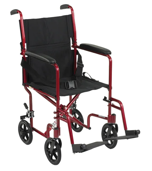 Drive Lightweight Transport Wheelchair, Red, 19″ Seat