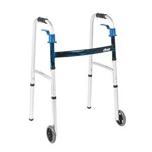 Drive Medical Deluxe Trigger Release Folding Walker with 5″ Wheels – Junior, Adjustable Height 26″ – 33.5″, Aluminum, 350 lbs. Weight Capacity