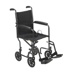 Drive Medical Lightweight Steel Transport Wheelchair, Fixed Full Arms, 19 Seat