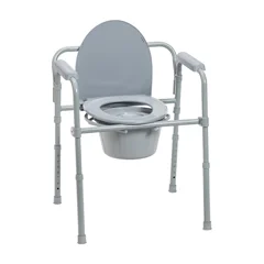 Drive Medical Steel Folding Deep Seat Bedside Commode, Gray