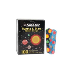 Dukal Adhesive Strip American® White Cross First Aid 0.625 x 2.25 Plastic Rectangle Kid Design (Planets / Stars) Sterile, 1200/CS