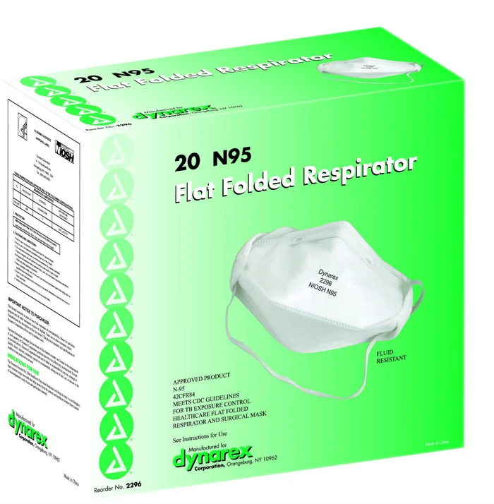Dynarex N95 High Efficiency Flat Folded Respirator Mask, 240/cs
