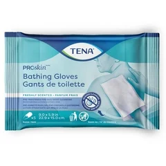 Essity TENA® ProSkin™ Rinse-Free Bathing Glove Wipe, Soft Pack, Water/PEG-8/Dimethicone, Scented, 5 Count
