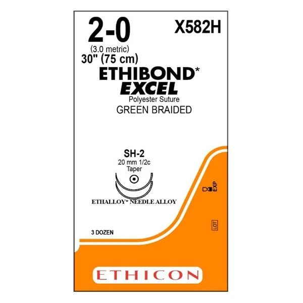 Ethibond Excel Suture 2-0 10-30″ Polyester Braid SH-2 Green 36/Bx