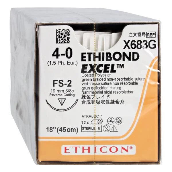 Ethibond Excel Suture 4-0 18″ Polyester Braid FS-2 Green 12/Bx