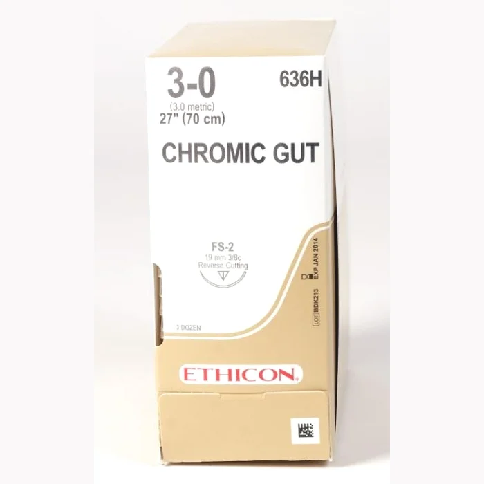 Ethicon Surgical Gut Chromic Suture, Tapercut, 1/2 Circle, 36mm, 70cm, Size 2-0, 36/bx