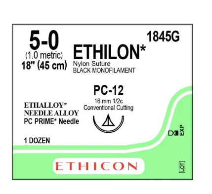 Ethilon Suture 5-0 18″ Nylon Monofilament PC-12 Black 12/Bx