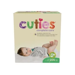 First Quality Baby Diaper Cuties® Complete Care Tab Closure Size 2 Disposable Heavy Absorbency, 204/CS