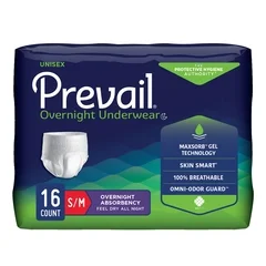 First Quality Unisex Adult Absorbent Underwear Prevail Overnight Pull On with Tear Away Seams Small / Medium Disposable Heavy Absorbency, 64/CS