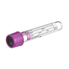 Greiner Bio-One VACUETTE Venous Blood Collection Tube Serum Tube K2 EDTA Additive 13 x 75 mm 3 mL Lavender / Black Ring Pull Cap Polyethylene Terephthalate (PET) Tube, 1200 EA/CS