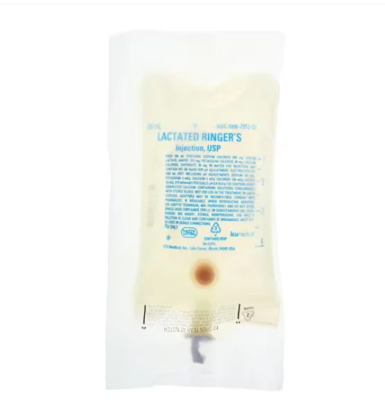 IV Injection Solution Lactated Ringers 500mL Flexible Plastic Bag Container