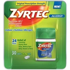 Johnson & Johnson Allergy Relief Zyrtec 10 mg Strength Tablet 30 per Bottle, 1/BT