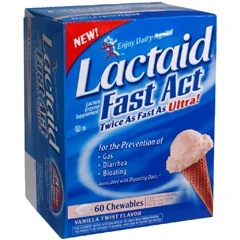 Johnson & Johnson Dietary Supplement Lactaid® Fast Act Lactase Enzyme 9000 FCC Units Strength Tablet 60 per Bottle Vanilla Flavor