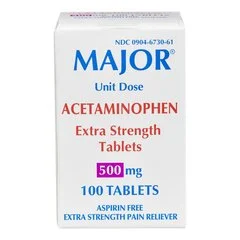 Major Pharmaceuticals Pain Relief Major 500 mg Strength Acetaminophen Unit Dose Tablet 100 per Box, 100/BX