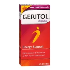 Meda Consumer Healthcare Multivitamin Supplement Geritol Vitamin B3 / Choline Bitartrate / Iron 50 mg – 50 mg – 18 mg Strength Liquid 12 oz. Unflavored, 1/EA