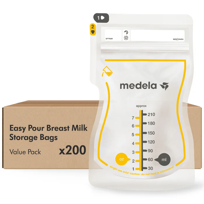Medela Easy Pour, Disposable Breast Milk Storage Bags, 7oz/210ml, 200ct, 6/CS