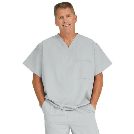 Medline Fifth Ave Unisex Stretch Fabric V-Neck Scrub Top with One Pocket – Light Gray