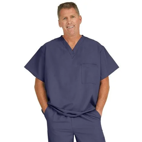Medline Fifth Ave Unisex Stretch Fabric V-Neck Scrub Top with One Pocket – Navy