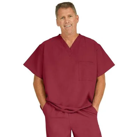Medline Fifth Ave Unisex Stretch Fabric V-Neck Scrub Top with One Pocket – Wine