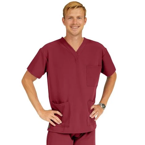 Medline Madison Ave Unisex Stretch Fabric Scrub Top with 3 Pockets – Wine