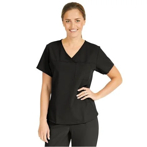 Medline Michigan Ave Womens Yoga Style Black Stretch Scrub Top