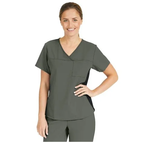 Medline Michigan Ave Womens Yoga Style Stretch Scrub Top – Olive