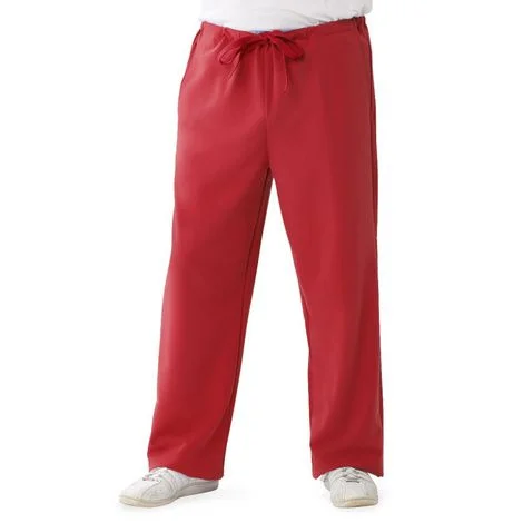 Medline Newport Ave Unisex Stretch Fabric Scrub Pants with Drawstring – Red