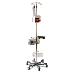 Medline Stainless Steel 6-Leg Heavy-Duty IV Pole, Quick Release Caster, 4 Hook, 73 to 99-1/5, Gray Base, 2 EA/CS