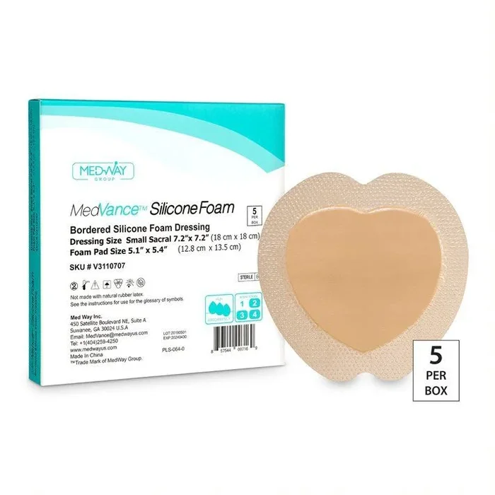 MedVance Bordered Silicone 7″ x 7″ Foam Dressing, Sacral, 5.1″ x 5.4″ Pad
