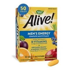 Nature’s Way Brands Multivitamin Supplement Alive!® Men’s Energy Vitamin A / Vitamin C 900 mcg / 180 mg Strength Tablet 50 per Box