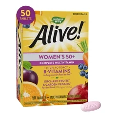 Nature’s Way Brands Multivitamin Supplement Alive!® Women’s 50+ Vitamin A / Vitamin C 900 mcg / 135 mg Strength Tablet 50 per Box