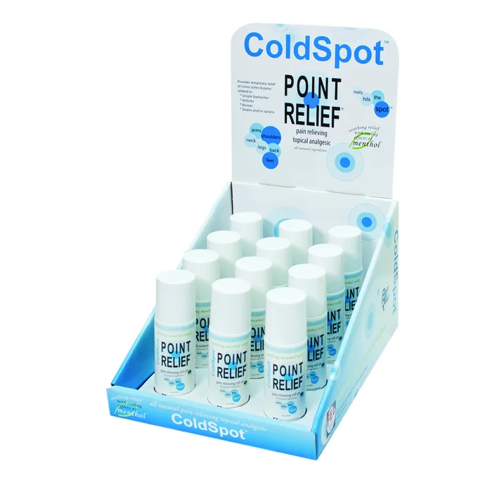 Point Relief ColdSpot Lotion – Retail Display with 12 x 3 oz Roll-on Applicator