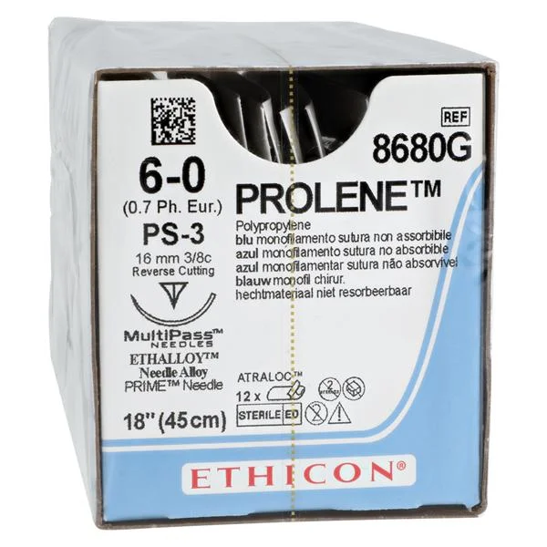 Prolene Suture 6-0 18″ Polypropylene Monofilament PS-3 Blue 12/Bx