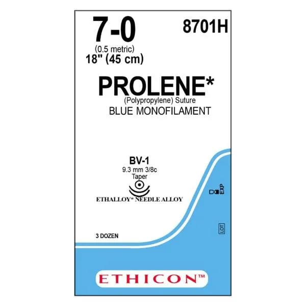 Prolene Suture 7-0 18″ Polypropylene Monofilament BV-1/BV-1 Blue 36/Bx