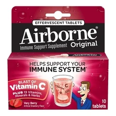 Reckitt Benckiser Multivitamin Supplement Airborne® Immune Support Vitamin A / Ascorbic Acid 149 mg Strength Tablet 10 per Box Very Berry Flavor