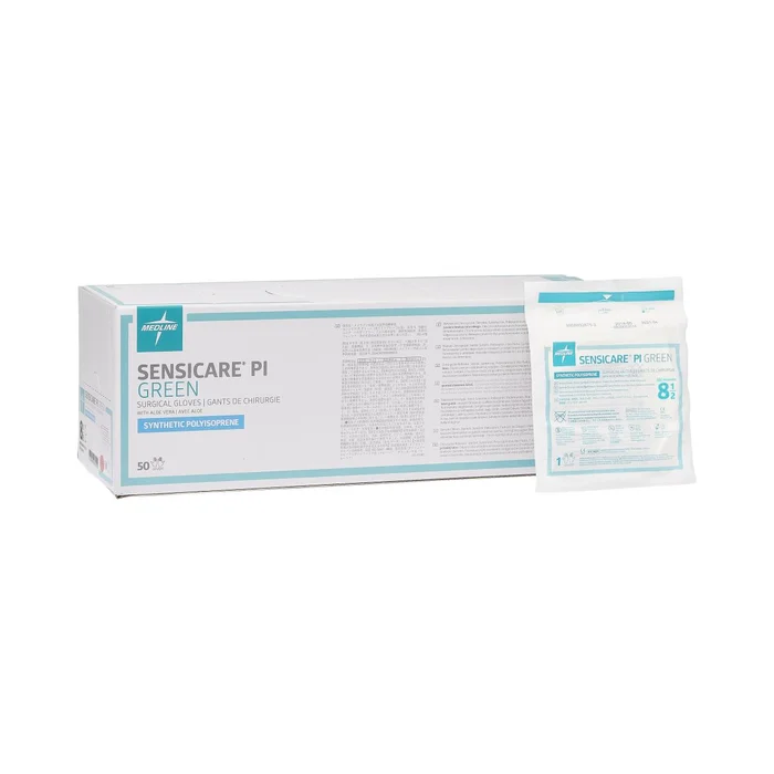 SensiCare PI Green Powder-Free Surgical Gloves, Size 8.5