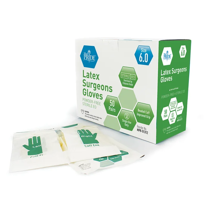 Sterile Latex Surgeons Gloves, Powder Free, 200 Pairs/Case,