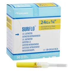 Terumo Medical Peripheral IV Catheter Surflo 24 Gauge 0.75″ Without Safety, 50 EA/BX
